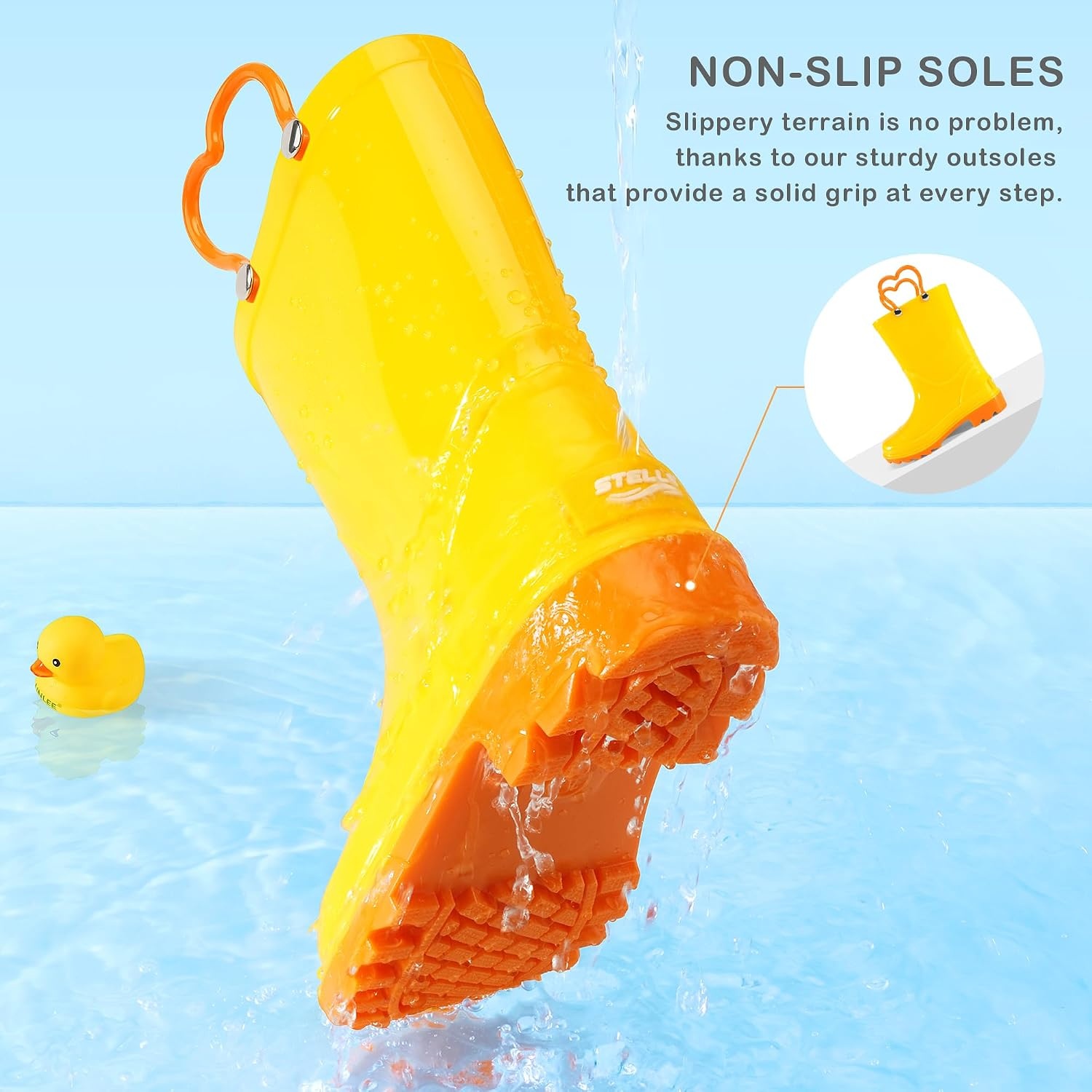 Stelle Girls Rain Boots with Easy-On Handles Kids Boys Boots(Yellow)