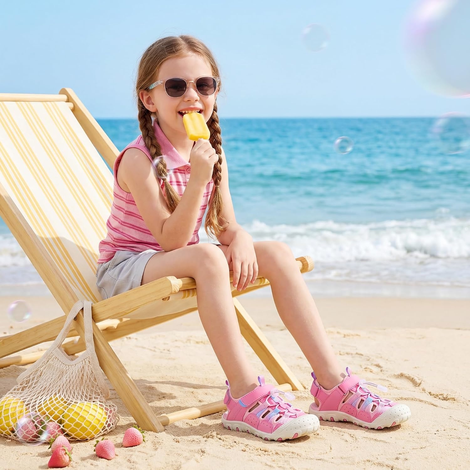 Stelle Boys Girls Closed-Toe Hiking Water Summer Sport Sandals | Adjustable Hook-and-Loop Straps Outdoor & Beach Play Non-Slip Traction Outsole Quick-Drying Materials Toddler to Big Kids(Strawberry Pop)