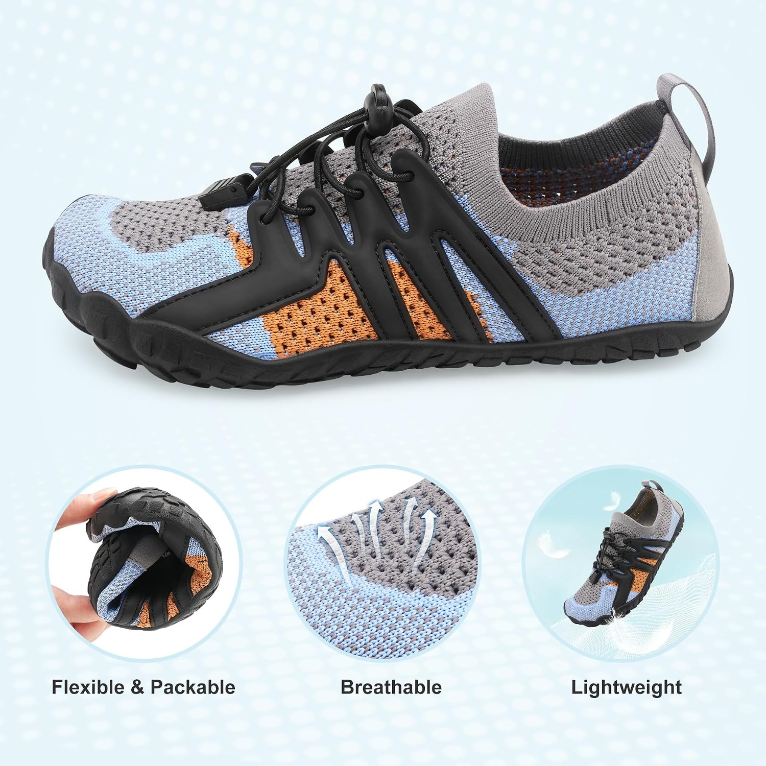 Stelle Water Shoes for Women Barefoot Aqua Shoes for River Swim | Hiking Beach Pool Boating Yoga Quick-Dry Mesh Lightweight Non-Slip Outsole Easy-On Pull Tabs Water Shoes for Adult Men(Glacial Ember)