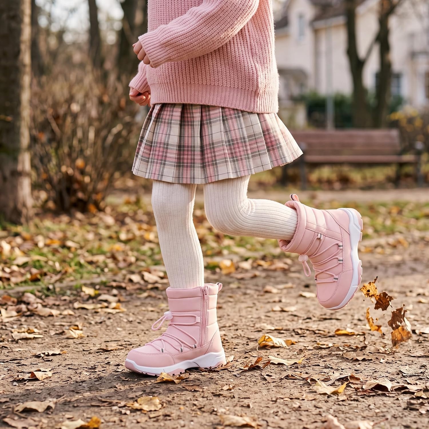 Stelle Girls Snow Boots with Side Zipper Kids Warm Winter Boots(Pink)