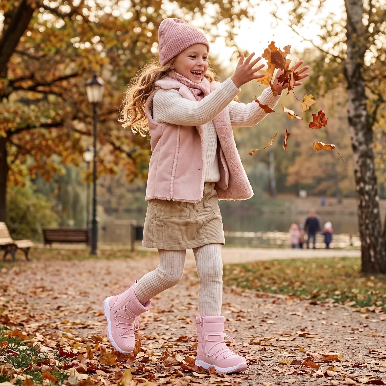 Stelle Girls Snow Boots with Side Zipper Kids Warm Winter Boots(Pink)