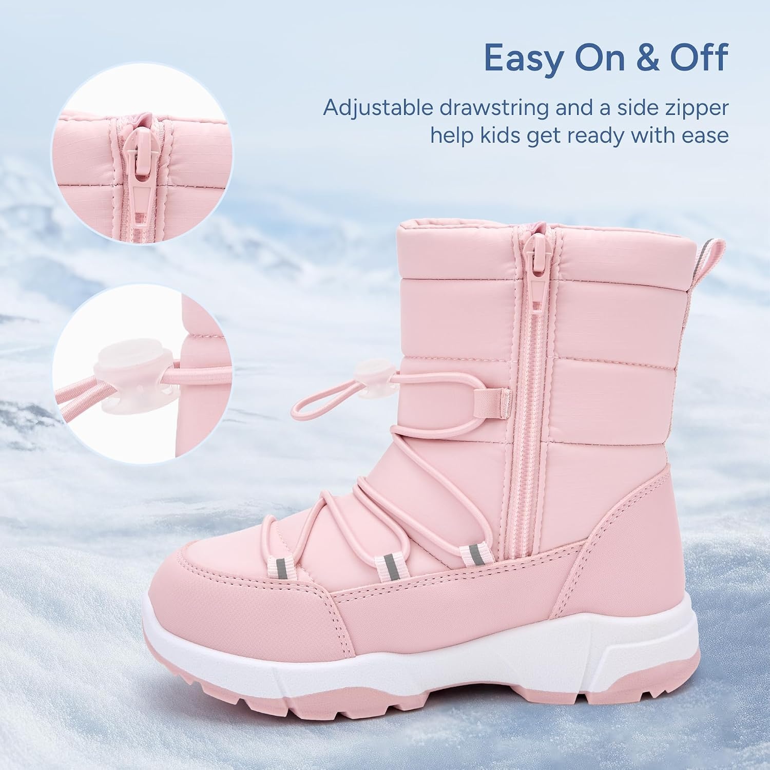 Stelle Girls Snow Boots with Side Zipper Kids Warm Winter Boots(Pink)