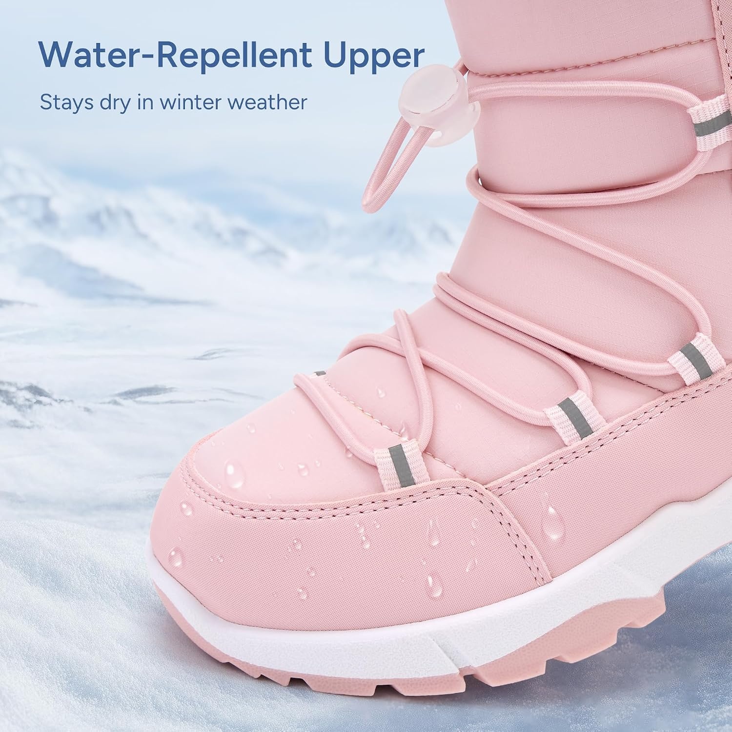Stelle Girls Snow Boots with Side Zipper Kids Warm Winter Boots(Pink)