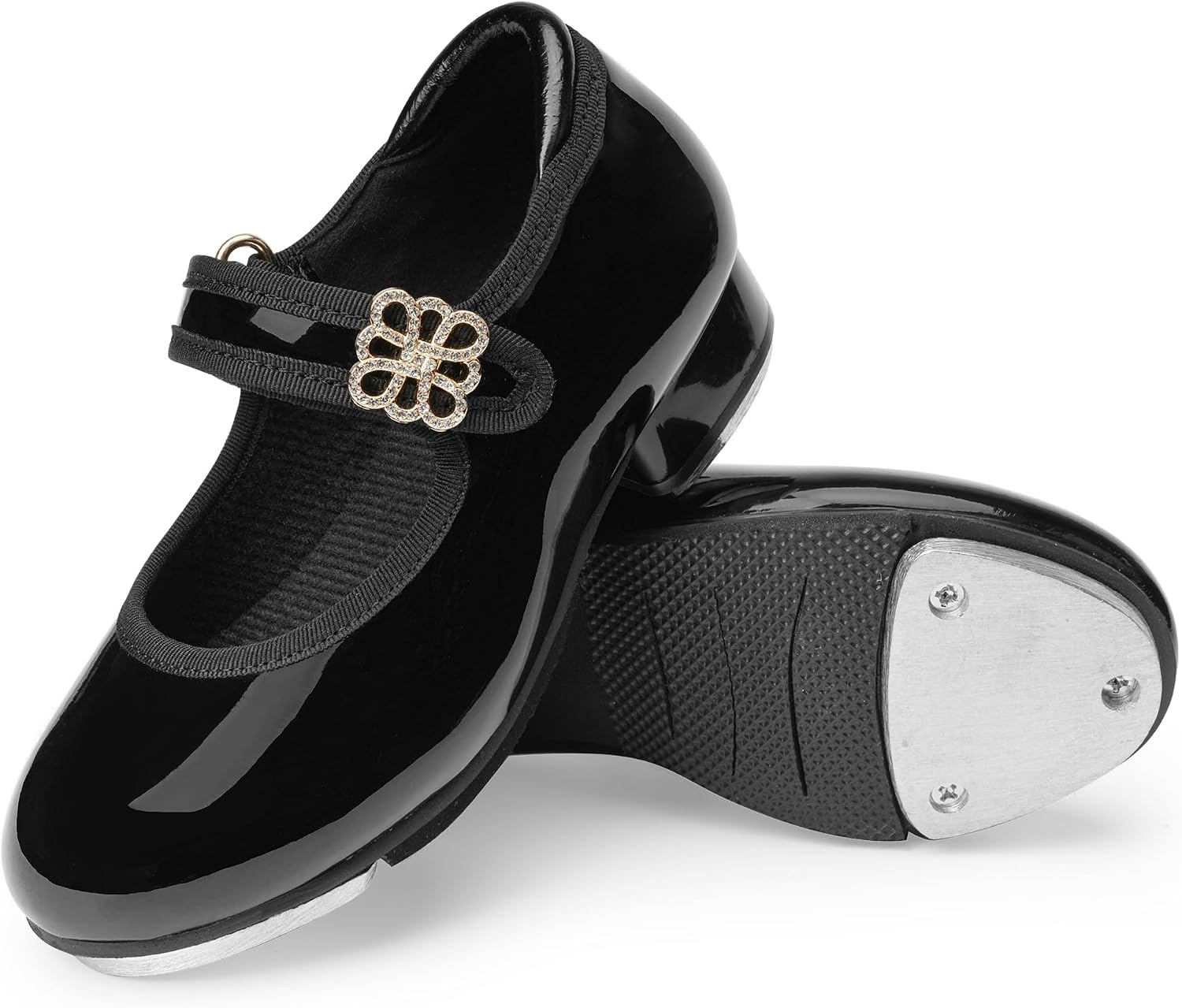 Stelle Girls Tap Shoes Rhinestone Buckle(Toddler/Little Kid/Big Kid)(Black)