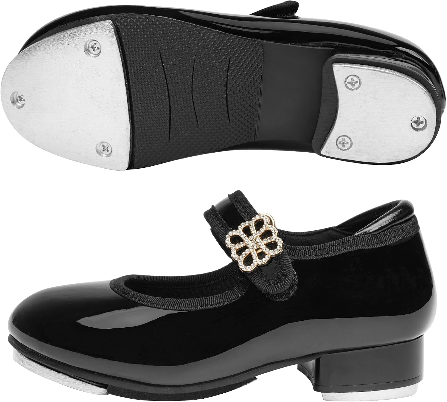 Stelle Girls Tap Shoes Rhinestone Buckle(Toddler/Little Kid/Big Kid)(Black)
