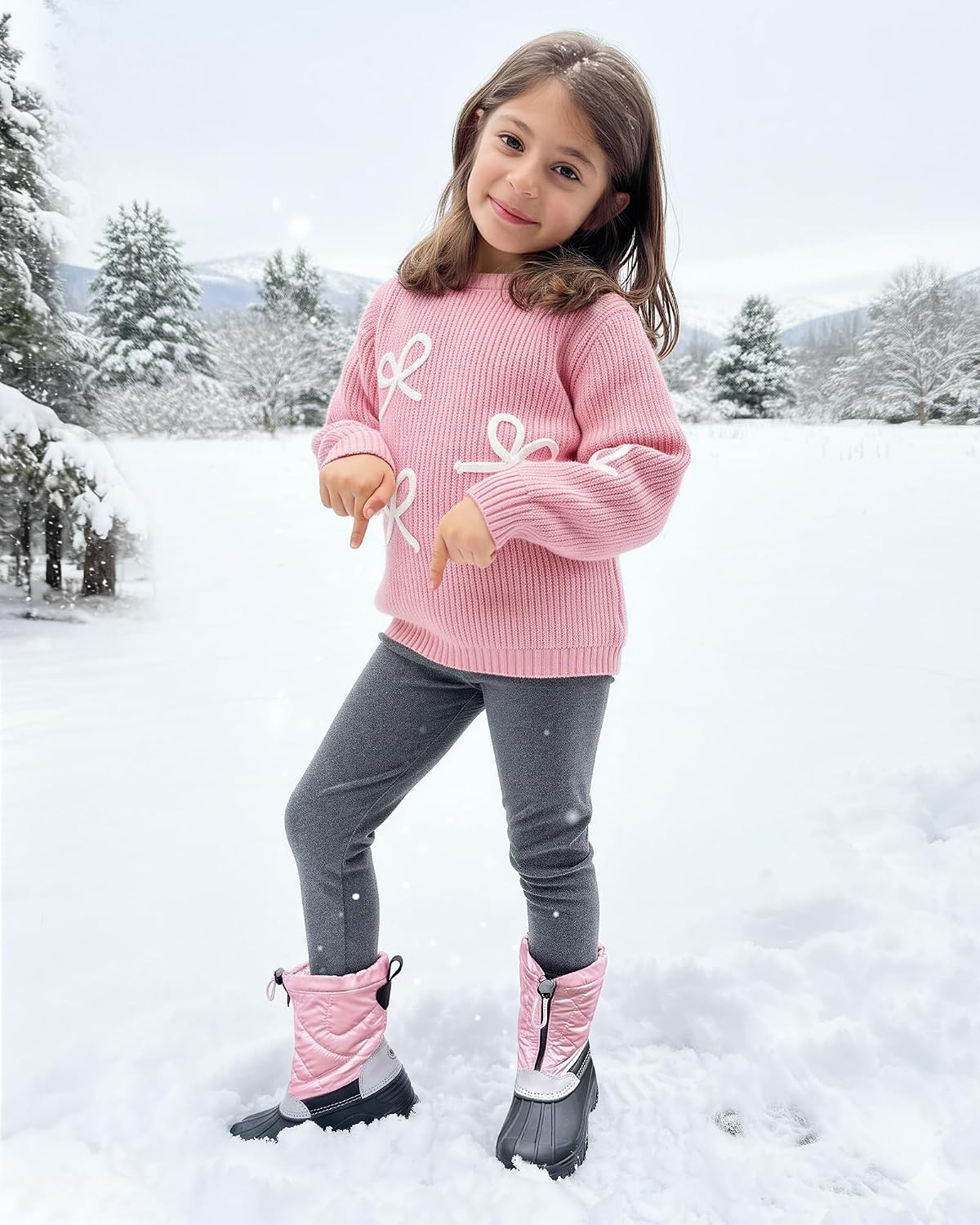 Stelle Girls Snow Boots with Zipper Kids Boys Winter Outdoor Boots | Non-Slip Waterproof TPR Outsole Warm Faux Fur Insulated Lining Easy On/off Cozy Mid-calf Fit with Bungee Adjuster for Toddler(Pink)