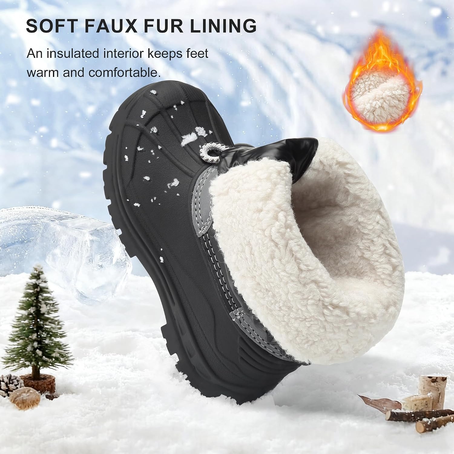 Stelle Girls Snow Boots with Zipper Kids Boys Winter Outdoor Boots(Black)