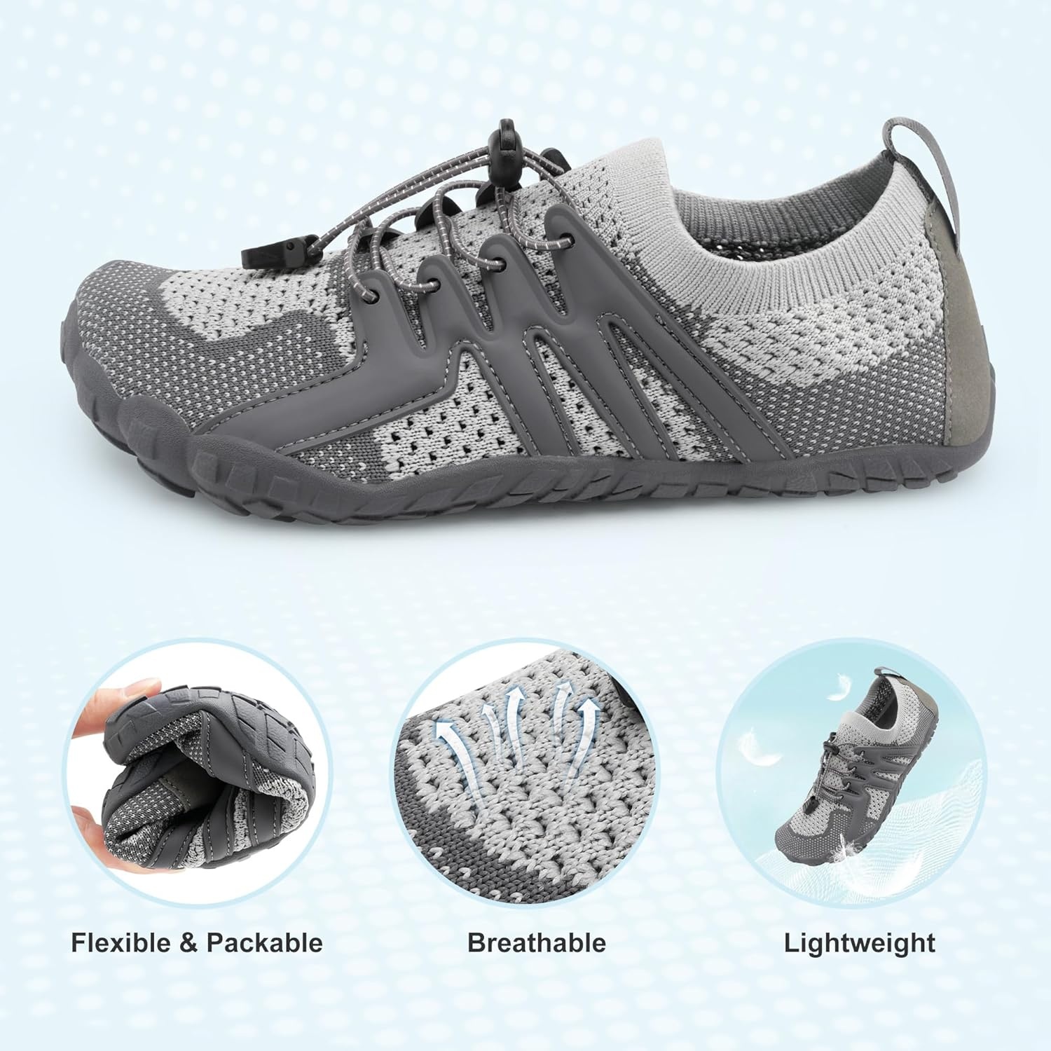 Stelle Water Shoes for Women Men, Quick-Dry Barefoot Aqua Shoes for Beach, Swim, Pool, Boating & Yoga, Lightweight Water Shoes for Adult(Charcoal)