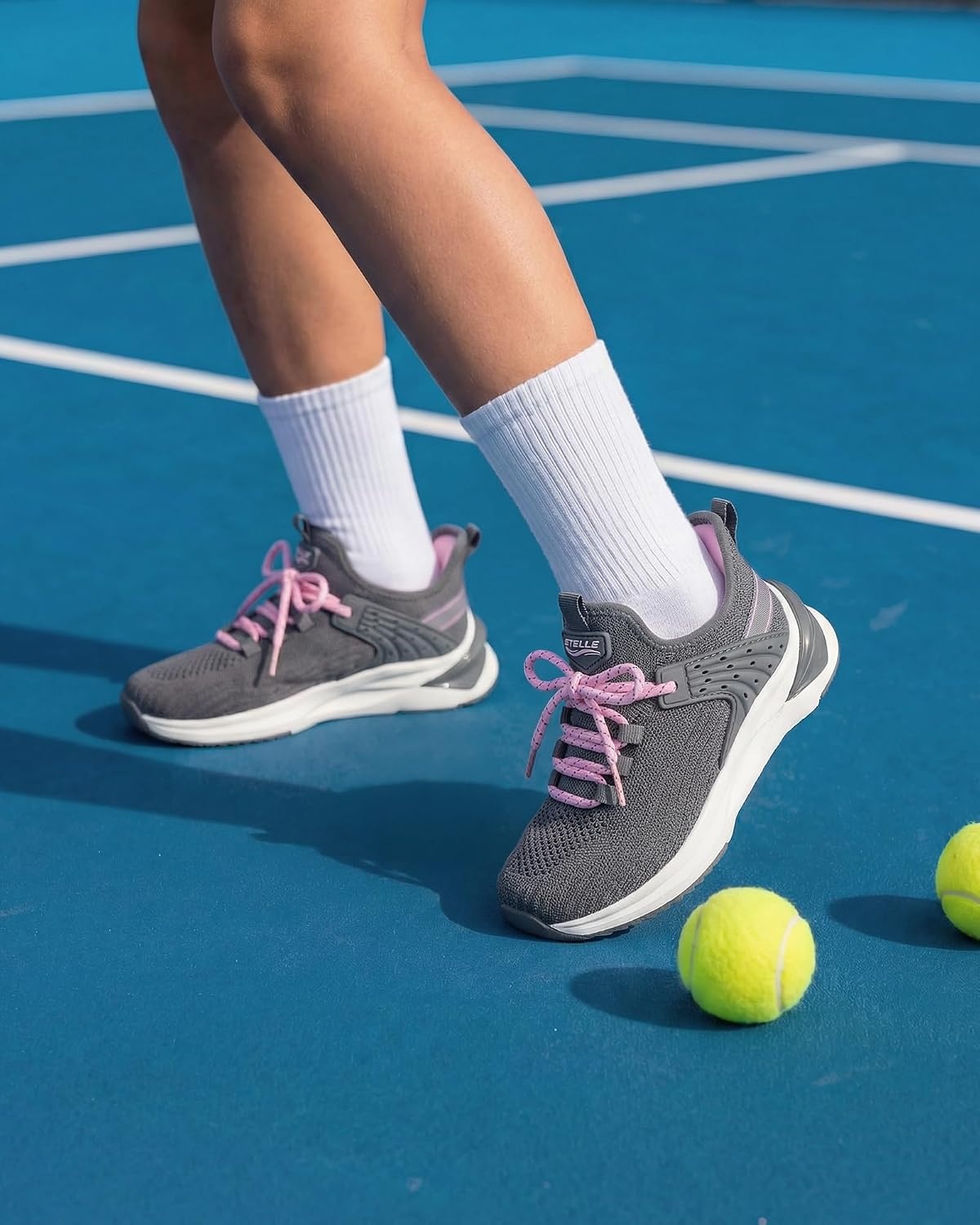 Stelle Girls Tennis Shoes with DIY Charms Slip-on Kids Sneakers | Lightweight Running Shoe Boys Walking Athletic Flats for Little/Big Kids(Charcoal)