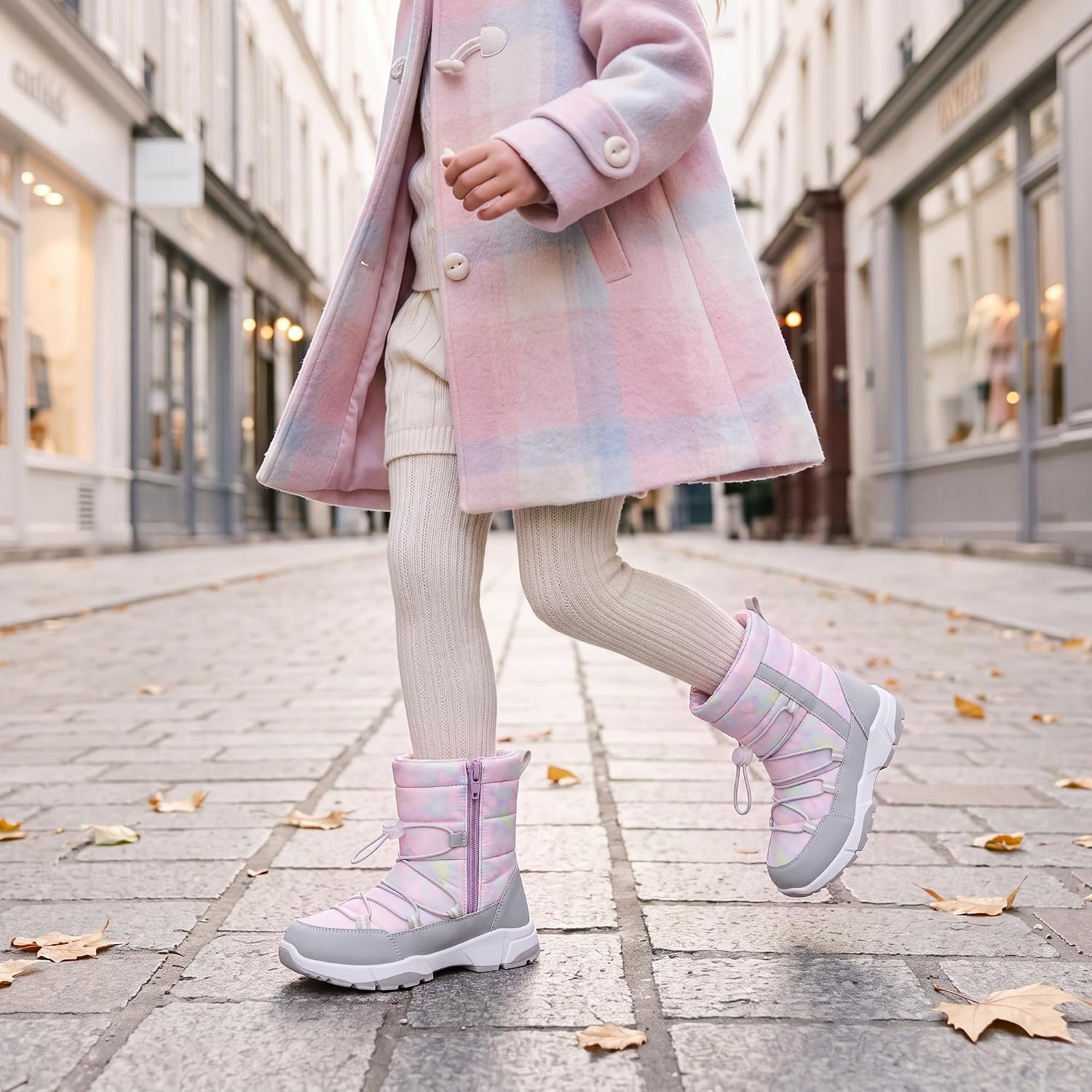 Stelle Girls Snow Boots with Side Zipper Kids Warm Winter Boots(Cotton Candy Marble)