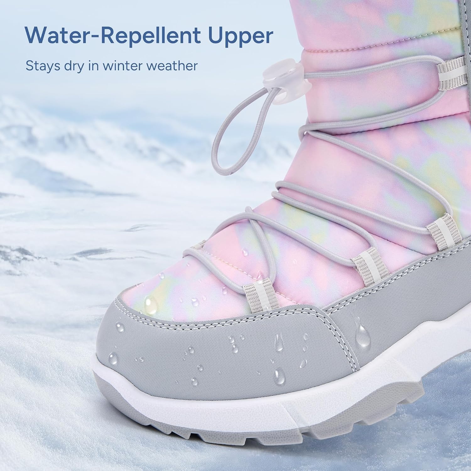 Stelle Girls Snow Boots with Side Zipper Kids Warm Winter Boots(Cotton Candy Marble)