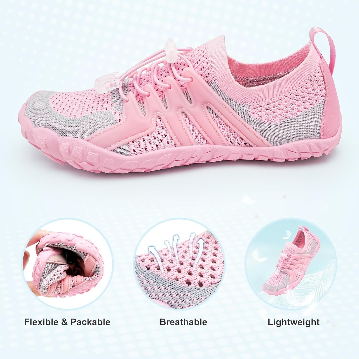 Stelle Water Shoes for Women Men, Quick-Dry Barefoot Aqua Shoes for Beach, Swim, Pool, Boating & Yoga, Lightweight Water Shoes for Adult(Pink)
