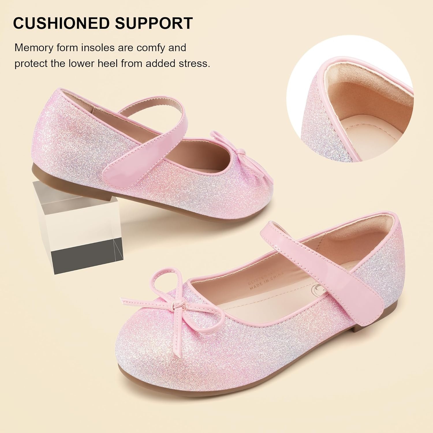 Stelle Girls Dress Shoes Toddler Flower Wedding Party Shoes Mary Jane School Flats(Toddler/Little Kids/Big Kids)(1-pink Ombre)