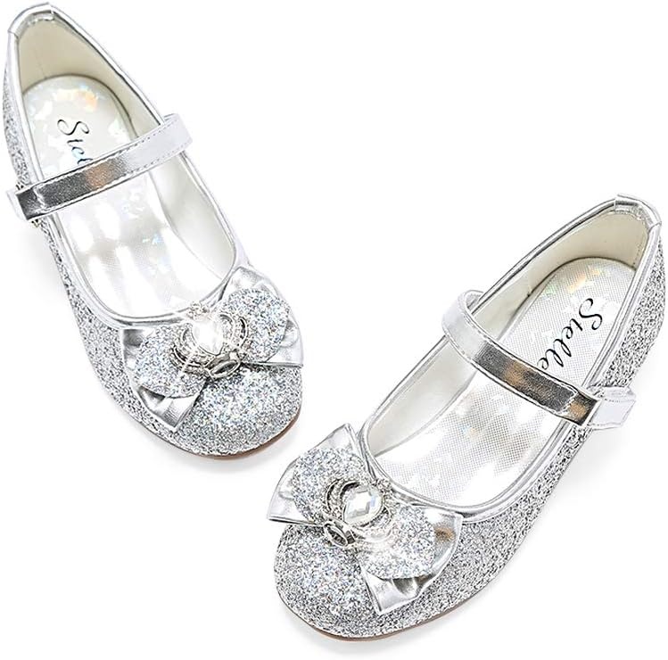 Stelle Girls Dress Shoes Glitter Princess Low Heels for Party Wedding Prom(T13-silver Glitter)