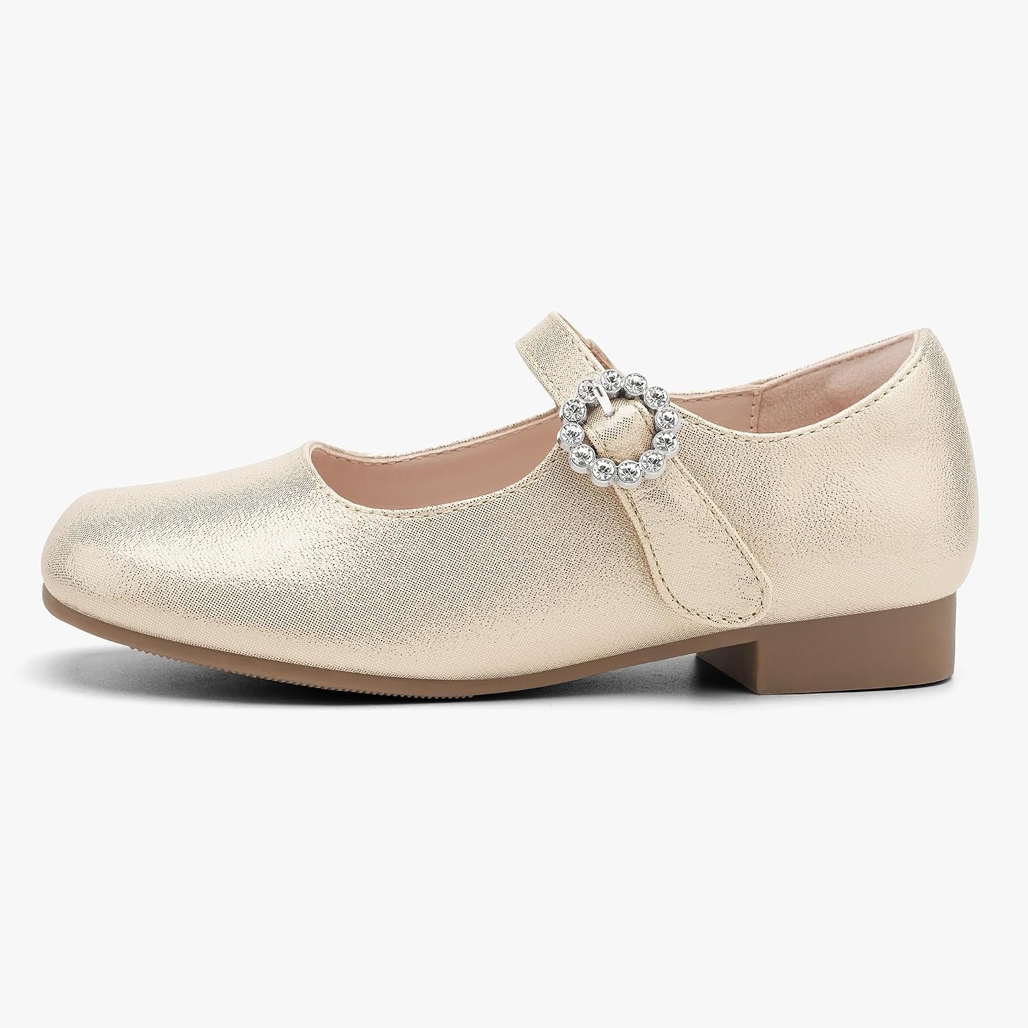 Stelle Girls Dress Shoes Rhinestone Buckle Mary Janes for School Wedding | Sparkle buckle detail, Hook-and-loop closure, Cushioned comfort, Flexible sole, Flower girl, Party, Flats, Low heels(Gold)