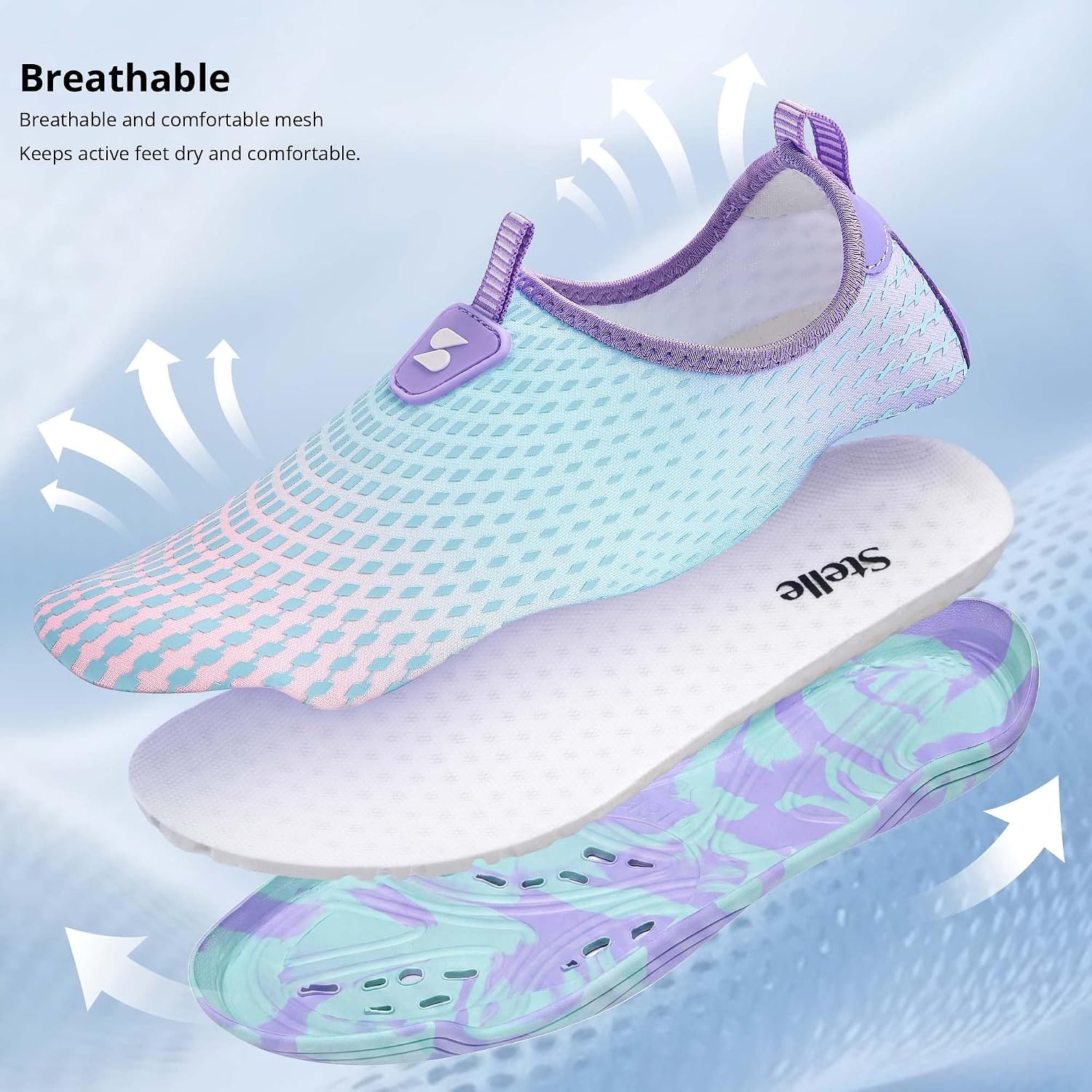 Stelle Water Shoes for Women Quick-Dry Aqua Socks for Swim Pool | Beach Yoga River Shower Surf Kayaking Adult Water Shoes Barefoot Lightweight Non-Slip Sole Indoor Outdoor for Men(Aqua Lilac)