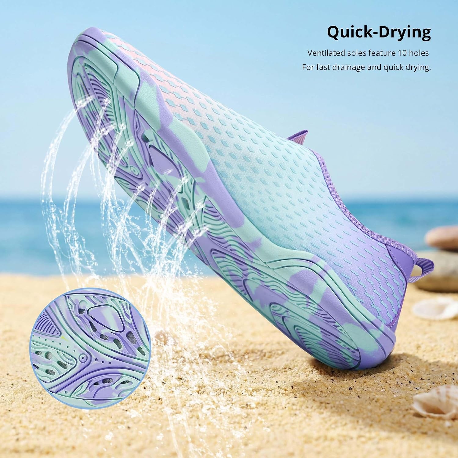 Stelle Water Shoes for Women Quick-Dry Aqua Socks for Swim Pool | Beach Yoga River Shower Surf Kayaking Adult Water Shoes Barefoot Lightweight Non-Slip Sole Indoor Outdoor for Men(Aqua Lilac)