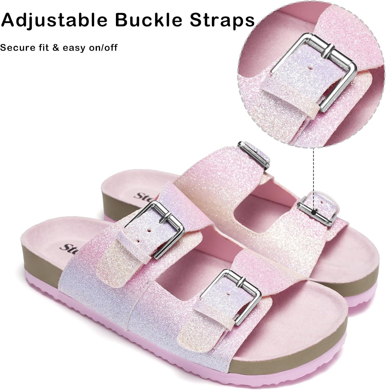 Stelle Girls Sandals Kids Slide Summer Shoes Slip on Slippers(Rainbow)