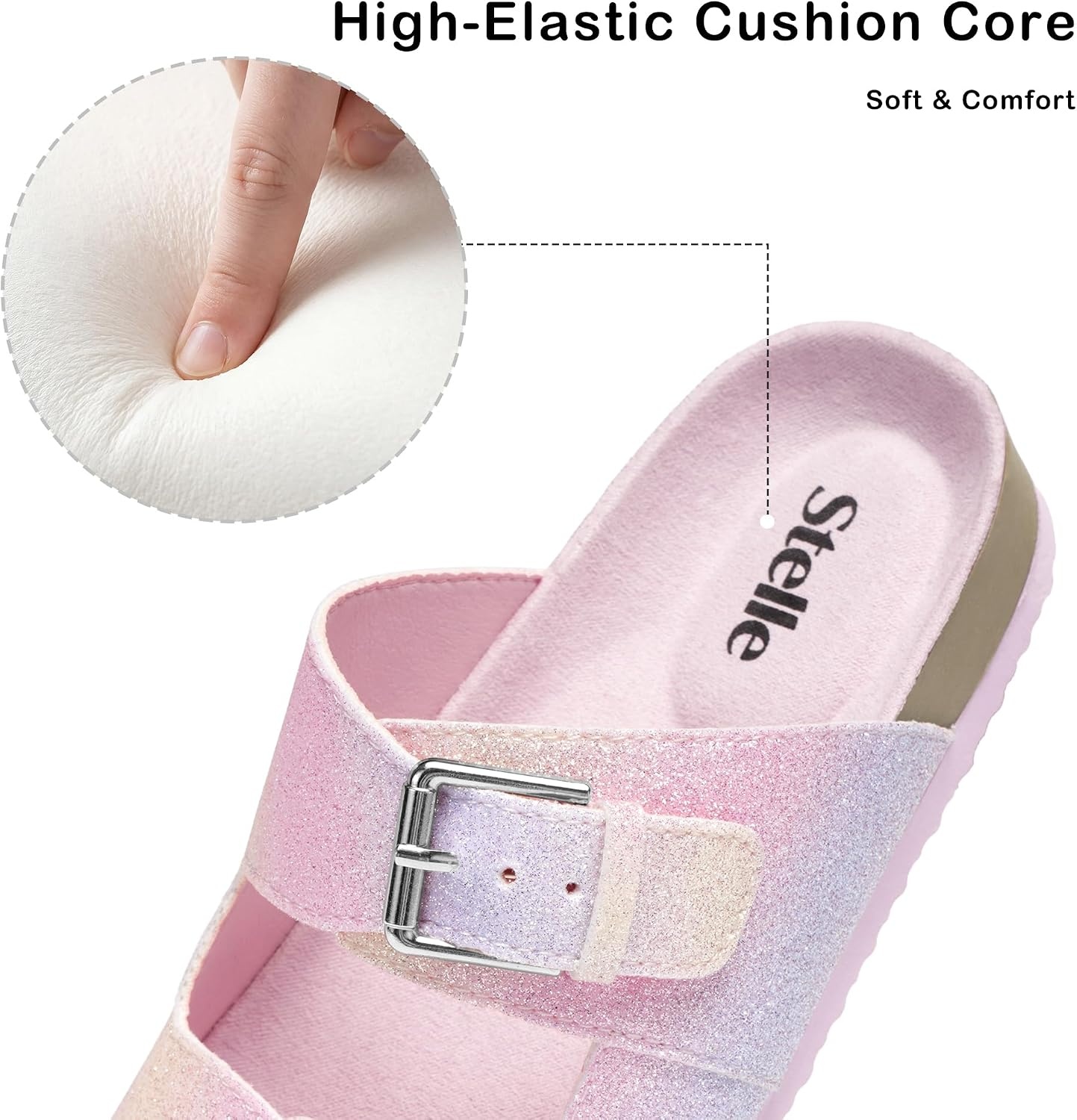Stelle Girls Sandals Kids Slide Summer Shoes Slip on Slippers(Rainbow)