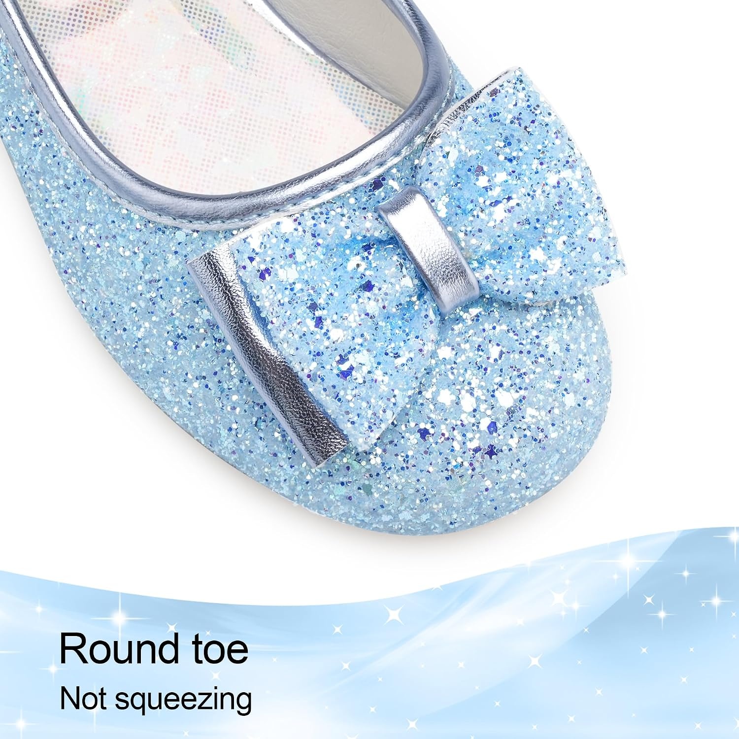 Stelle Girls Dress Shoes Glitter Princess Low Heels for Party Wedding Prom(T08-icy Blue)