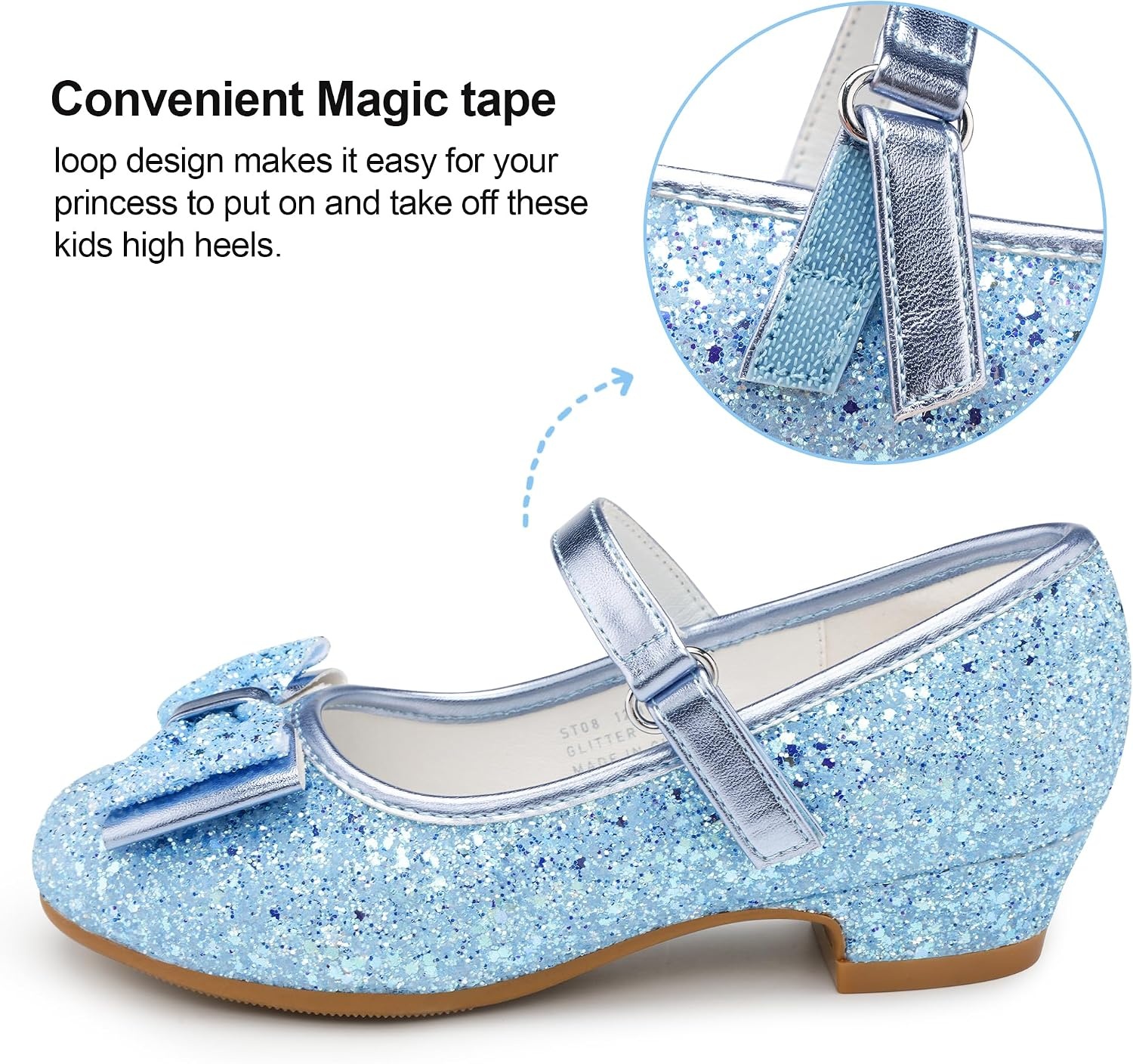 Stelle Girls Dress Shoes Glitter Princess Low Heels for Party Wedding Prom(T08-icy Blue)