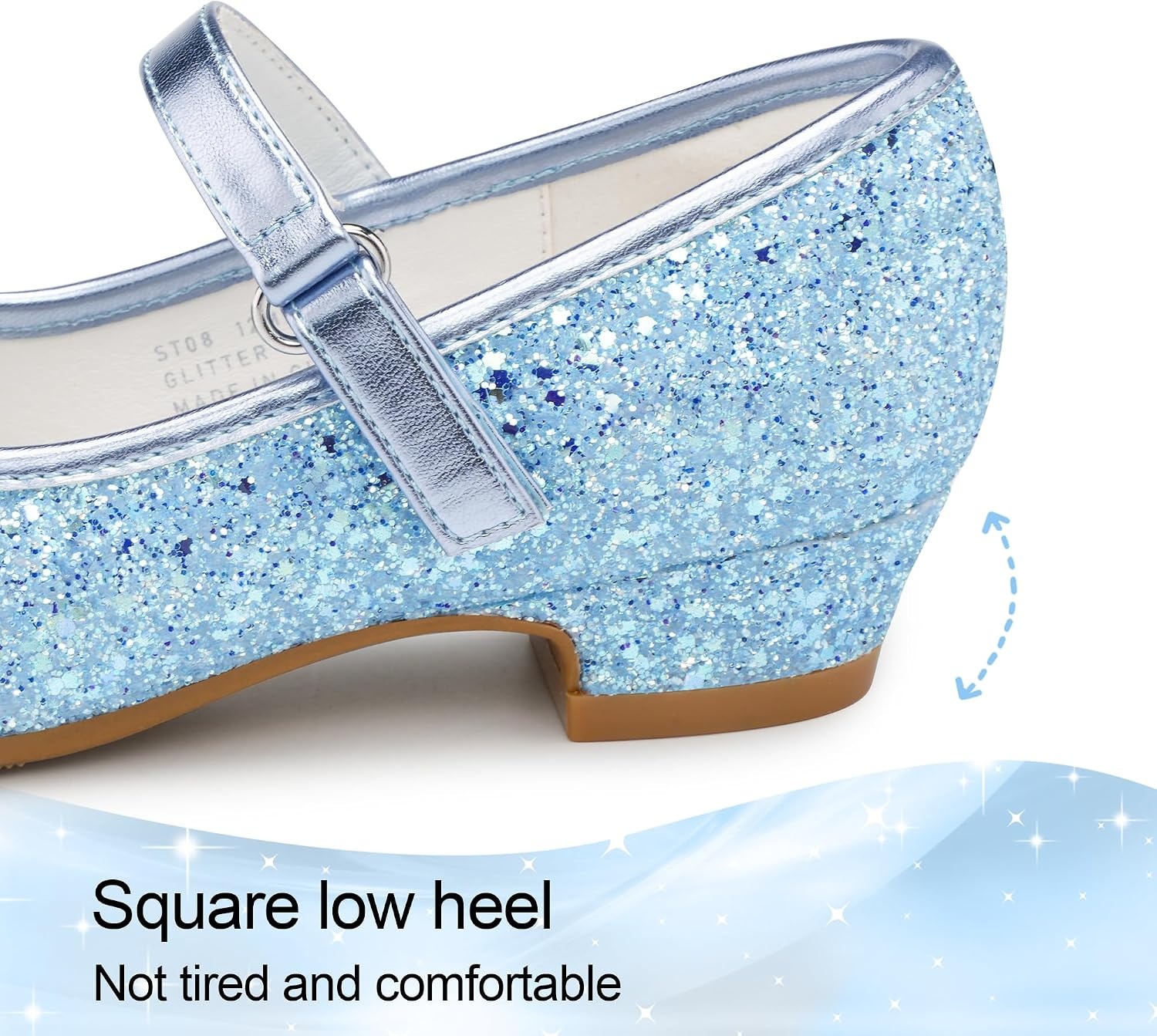 Stelle Girls Dress Shoes Glitter Princess Low Heels for Party Wedding Prom(T08-icy Blue)