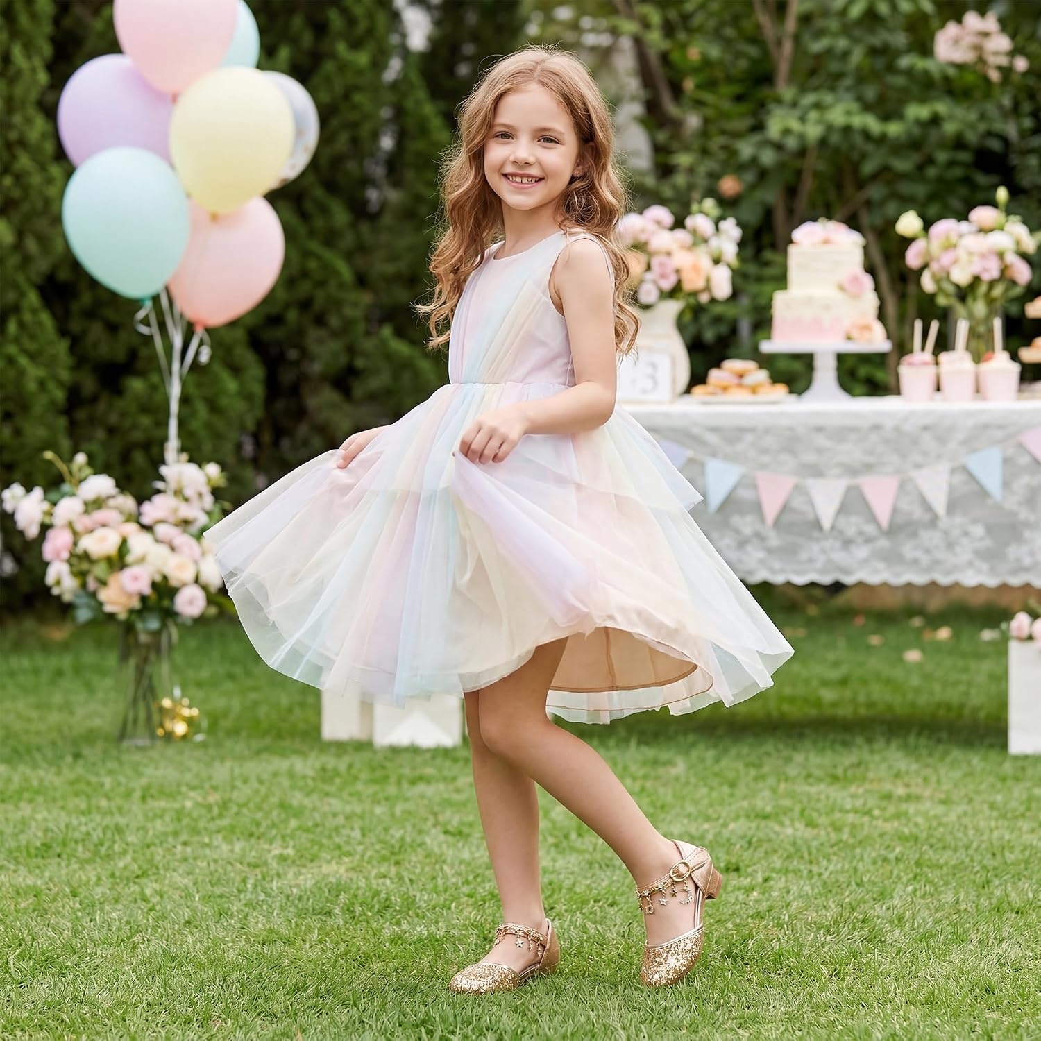 Stelle Girls Glitter Charm Dress Shoes Sequins Princess Heels for Party | Sparkle finish, Decorative charms, Cushioned comfort, Flexible outsole, Dress-up, Special occasions, Comfortable fit(Gold)