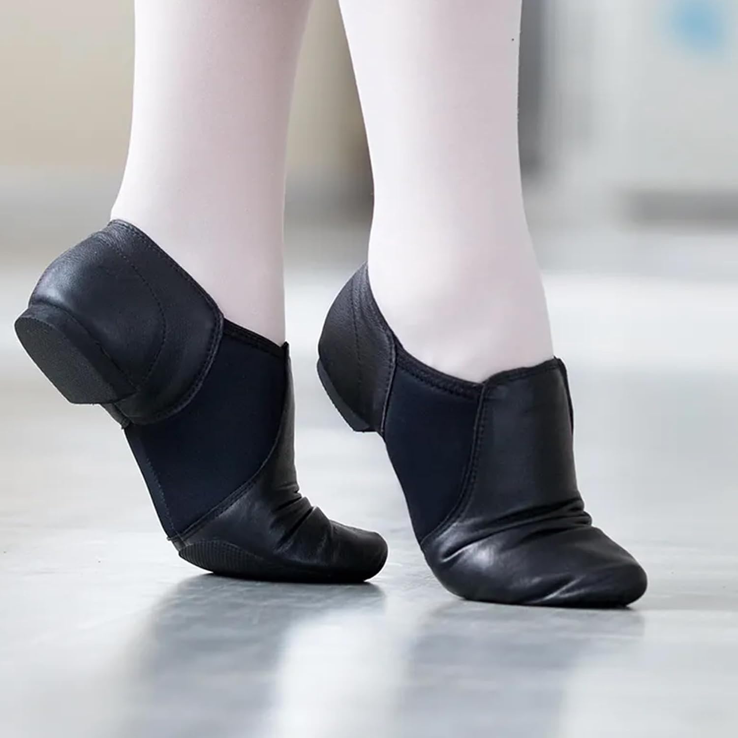 Stelle Girls Jazz Shoes Anti-Slip Leather Dance Shoes(Black)