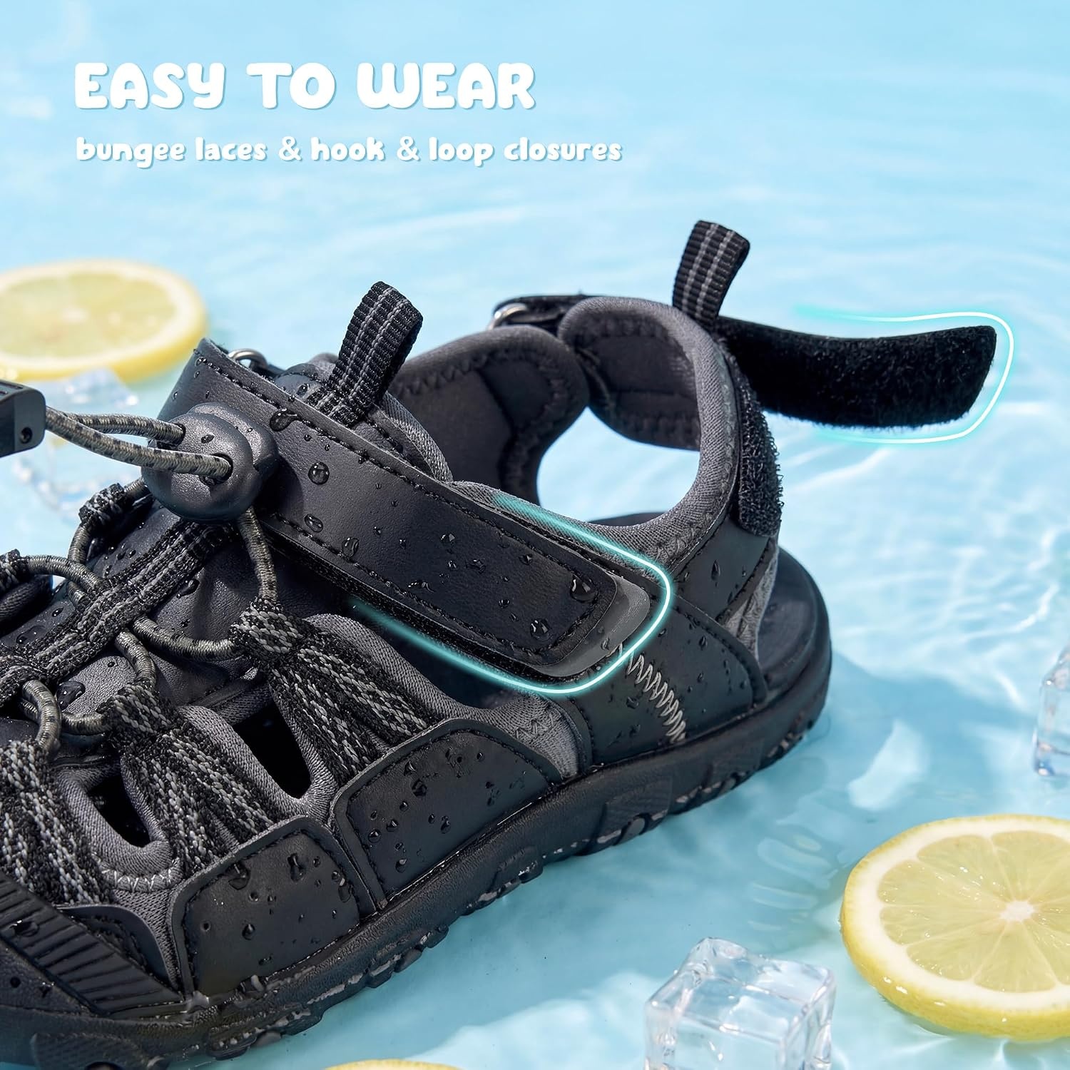 Stelle Boys Girls Closed-Toe Hiking Water Summer Sport Sandals(Black)