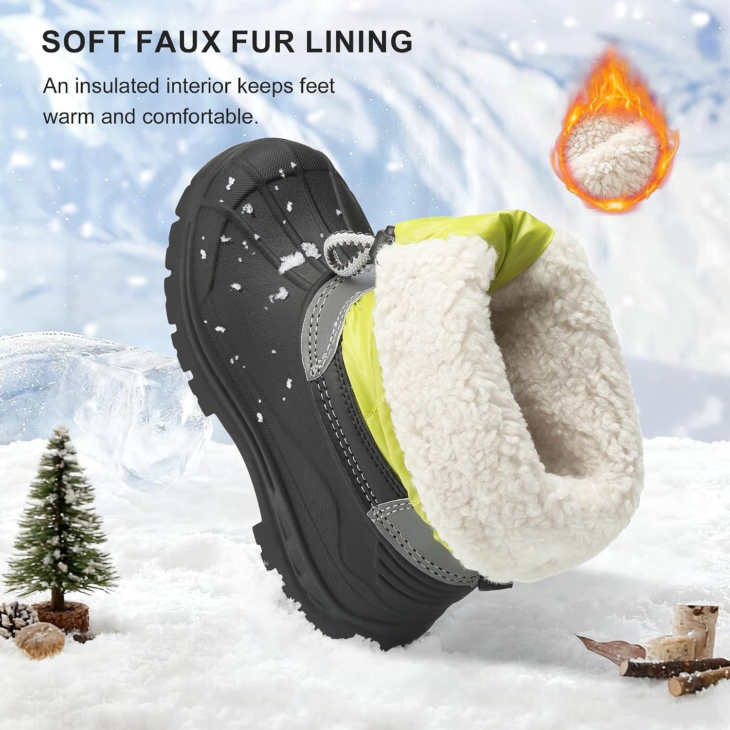 Stelle Boys Girls Snow Boots for Toddler Kids Winter Outdoor Non Slip Waterproof Mid Calf Warm Shoes with Fur Lined(Neon Green)