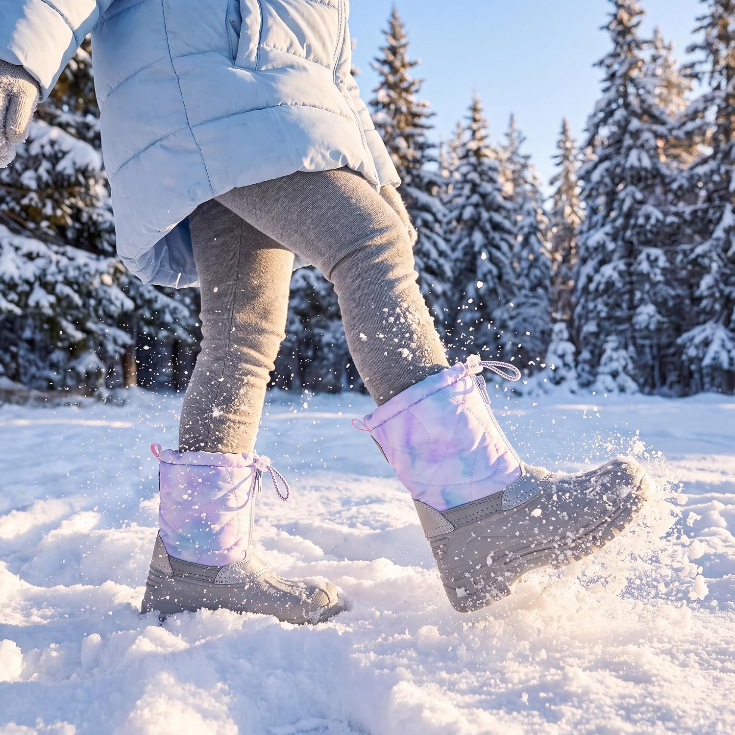 Stelle Girls Snow Boots with Zipper Kids Boys Winter Outdoor Boots(Mermaid Marble)