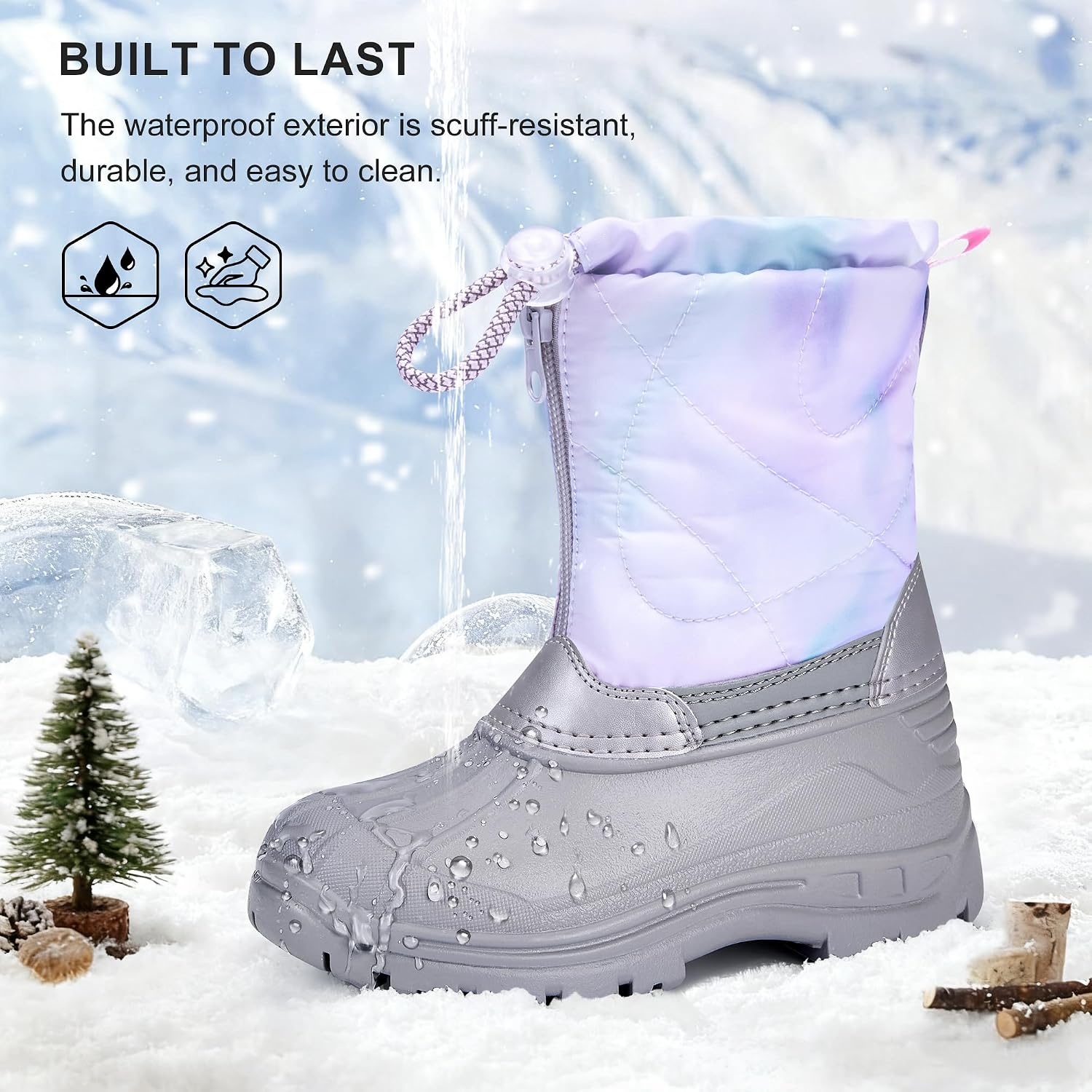 Stelle Girls Snow Boots with Zipper Kids Boys Winter Outdoor Boots(Mermaid Marble)