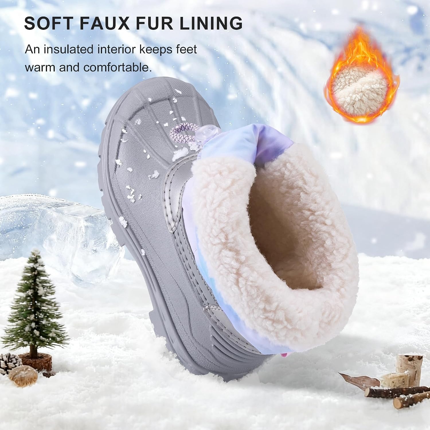 Stelle Girls Snow Boots with Zipper Kids Boys Winter Outdoor Boots(Mermaid Marble)