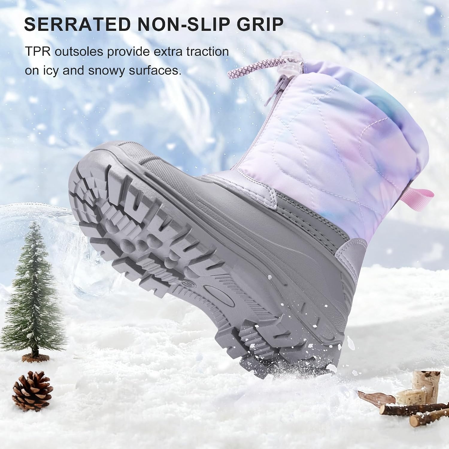 Stelle Girls Snow Boots with Zipper Kids Boys Winter Outdoor Boots(Mermaid Marble)