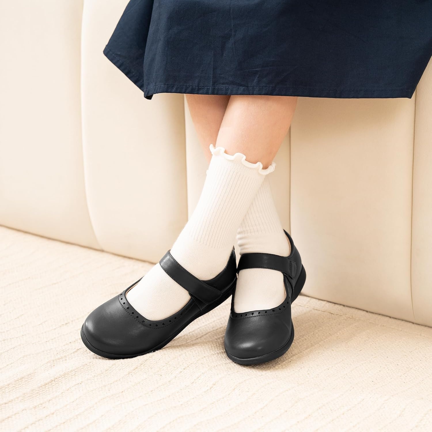 Stelle Mary Jane Shoes for Girls School Uniform Flats Dress Shoes Church for Little/Big Kids(Navy)