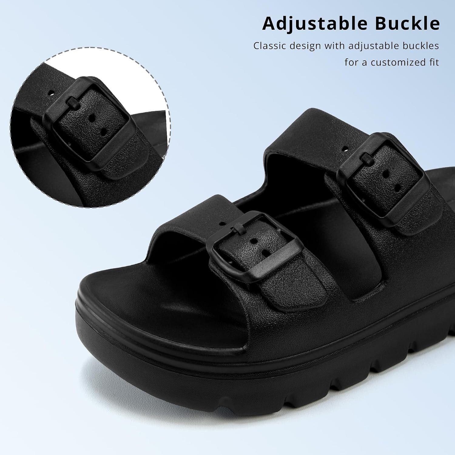 Stelle Girls Double Buckle Slide Sandals Boy Slippers Kids Summer Shoes Shower Beach Pool Slip on Clouds(Black)
