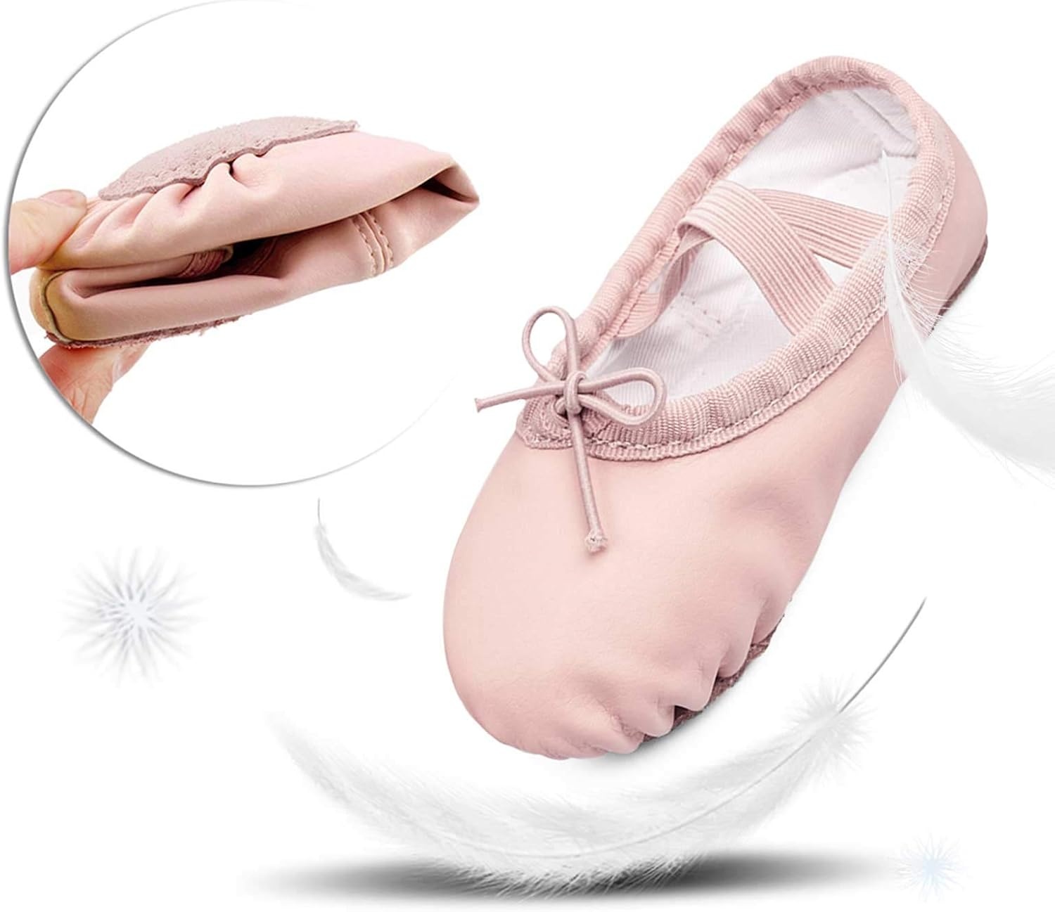 Stelle Ballet Shoes for Girls Boys Close-Fit PU Professional Dance Slippers(Ballet Pink(with Lace))