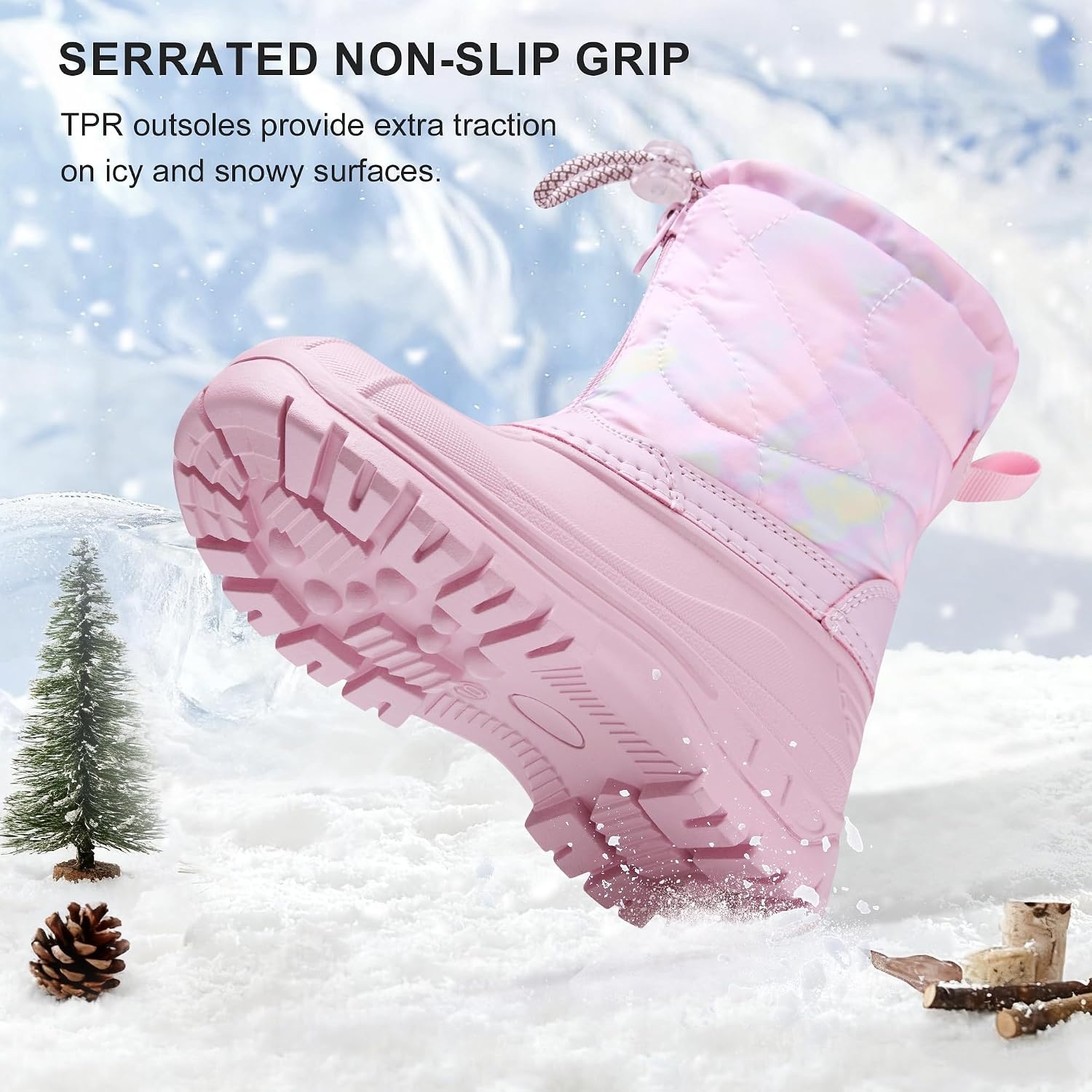 Stelle Girls Snow Boots with Zipper Kids Boys Winter Outdoor Boots | Non-Slip Waterproof TPR Outsole Warm Faux Fur Insulated Lining Easy On/off Cozy Mid-calf Fit with Bungee Adjuster for Toddler(Cotton Candy Marble)
