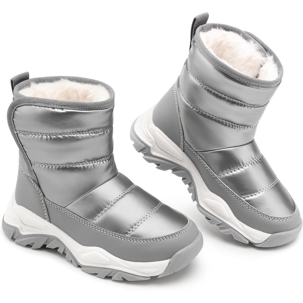Stelle Girls Snow Boots for Toddler Kids Warm Winter Shoes | Boys Cold Weather Outdoor Sport Play, Water Repellent, Soft Faux Fur Lined, Non Slip, Lightweight, Mid Calf, Hook and Loop(Grey)