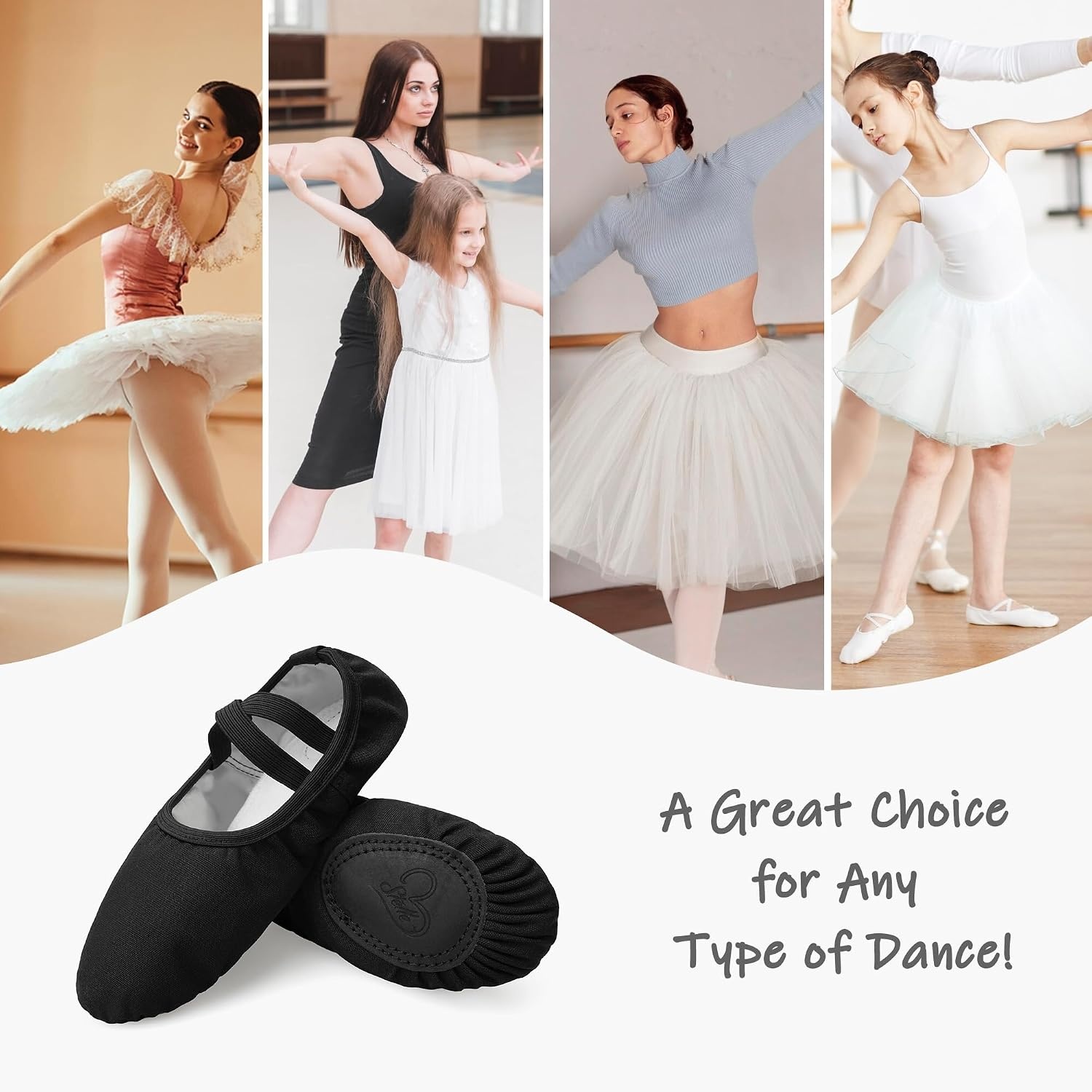 Stelle Ballet Shoes for Women Girls Canvas Ballet Slipper Dance Shoes Yoga Shoes(Black)