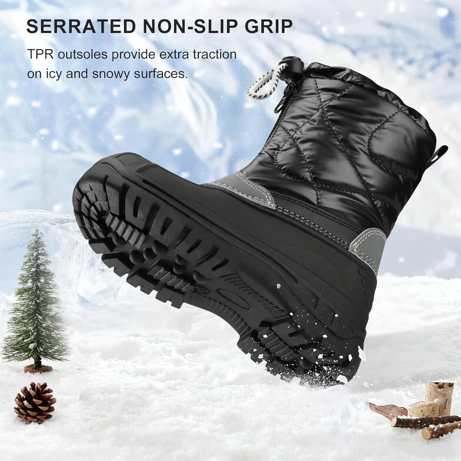Stelle Boys Girls Snow Boots for Toddler Kids Winter Outdoor Non Slip Waterproof Mid Calf Warm Shoes with Fur Lined(Black)