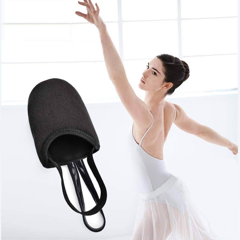 Stelle Half Soles Dance Shoes Women Canvas Lyrical Ballet Pirouette Turners | Breathable canvas, Suede leather sole, Flexible fit, Silicone-backed elastic straps, Jazz and contemporary dance(Black)