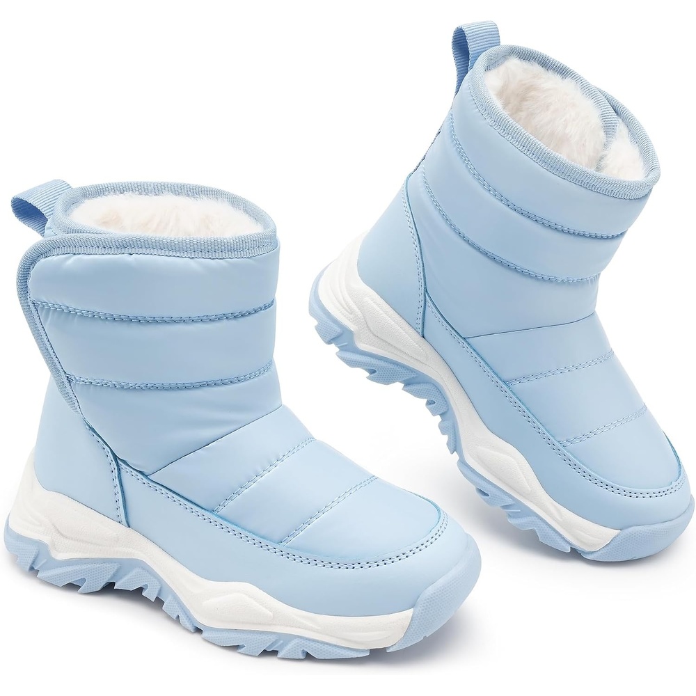 Stelle Girls Snow Boots for Toddler Kids Warm Winter Shoes | Boys Cold Weather Outdoor Sport Play, Water Repellent, Soft Faux Fur Lined, Non Slip, Lightweight, Mid Calf, Hook and Loop(Icy Blue)