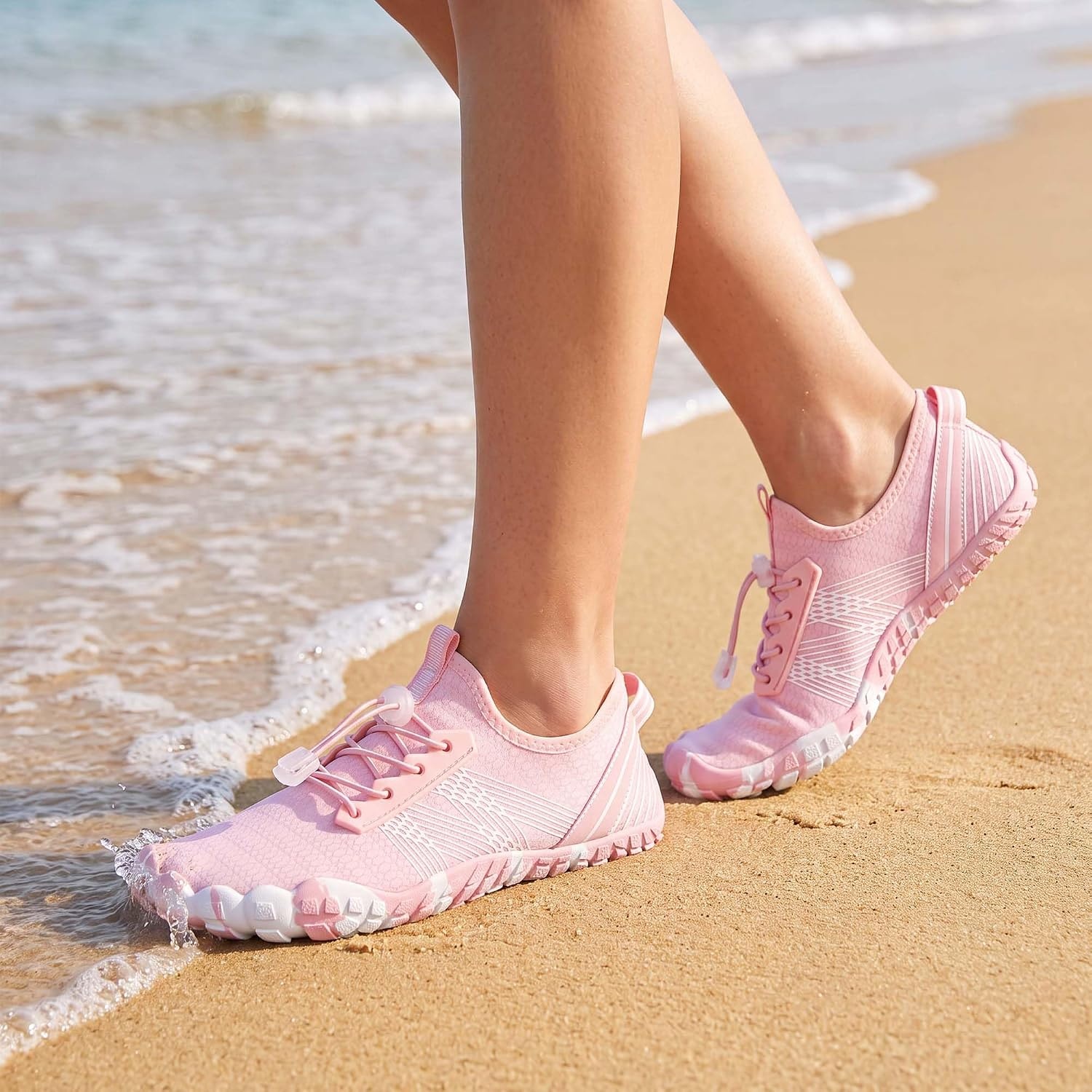 Stelle Womens Water Shoes for Men Adult Aqua Shoes for Swim River | Hiking Beach Boat Pool Quick-Dry Mesh Barefoot Non-Slip Rubber Outsole Lightweight Easy-On Pull Tabs Water Sports(Light Pink)