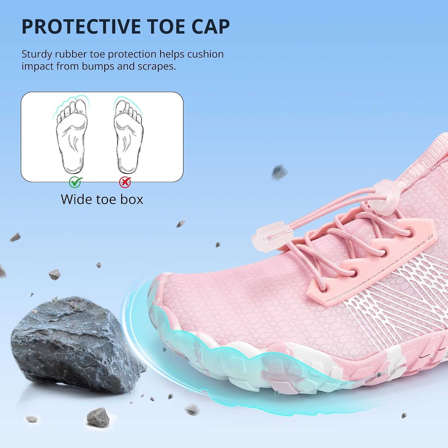 Stelle Womens Water Shoes for Men Adult Aqua Shoes for Swim River | Hiking Beach Boat Pool Quick-Dry Mesh Barefoot Non-Slip Rubber Outsole Lightweight Easy-On Pull Tabs Water Sports(Light Pink)