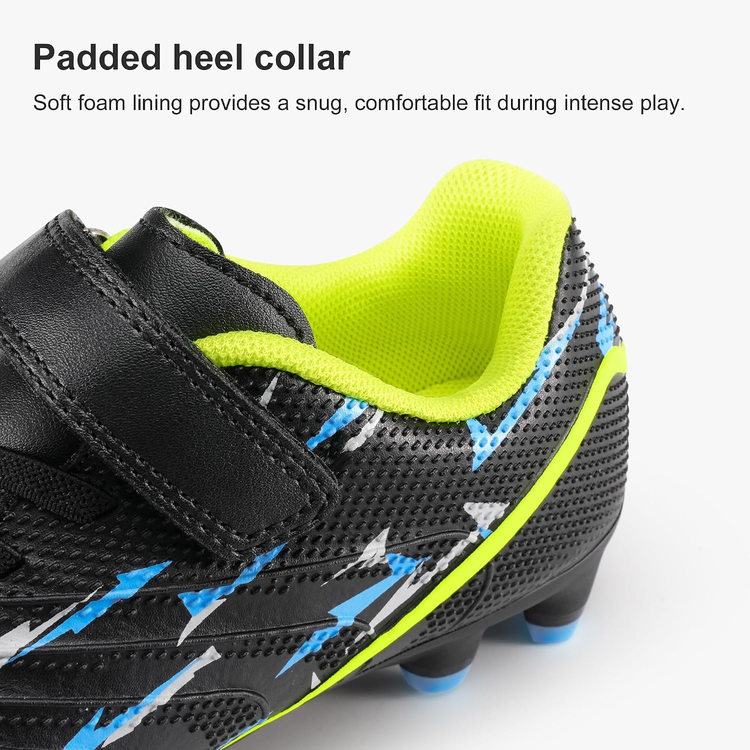 Stelle Boys Soccer Cleats for Kids Girls | Cushioned Comfort Breathable Lining Firm Ground Hook-and-Loop Strap Lightning Design Baseball&Softball Little to Big Kids(Black Voltage)