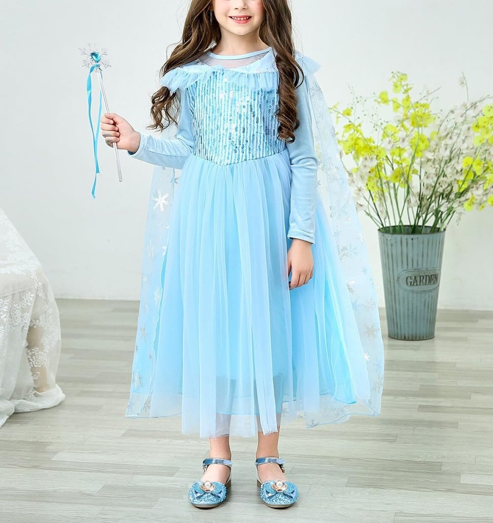 Stelle Girls Dress Shoes Glitter Princess Low Heels for Party Wedding Prom(T13-elsa Blue Glitter)