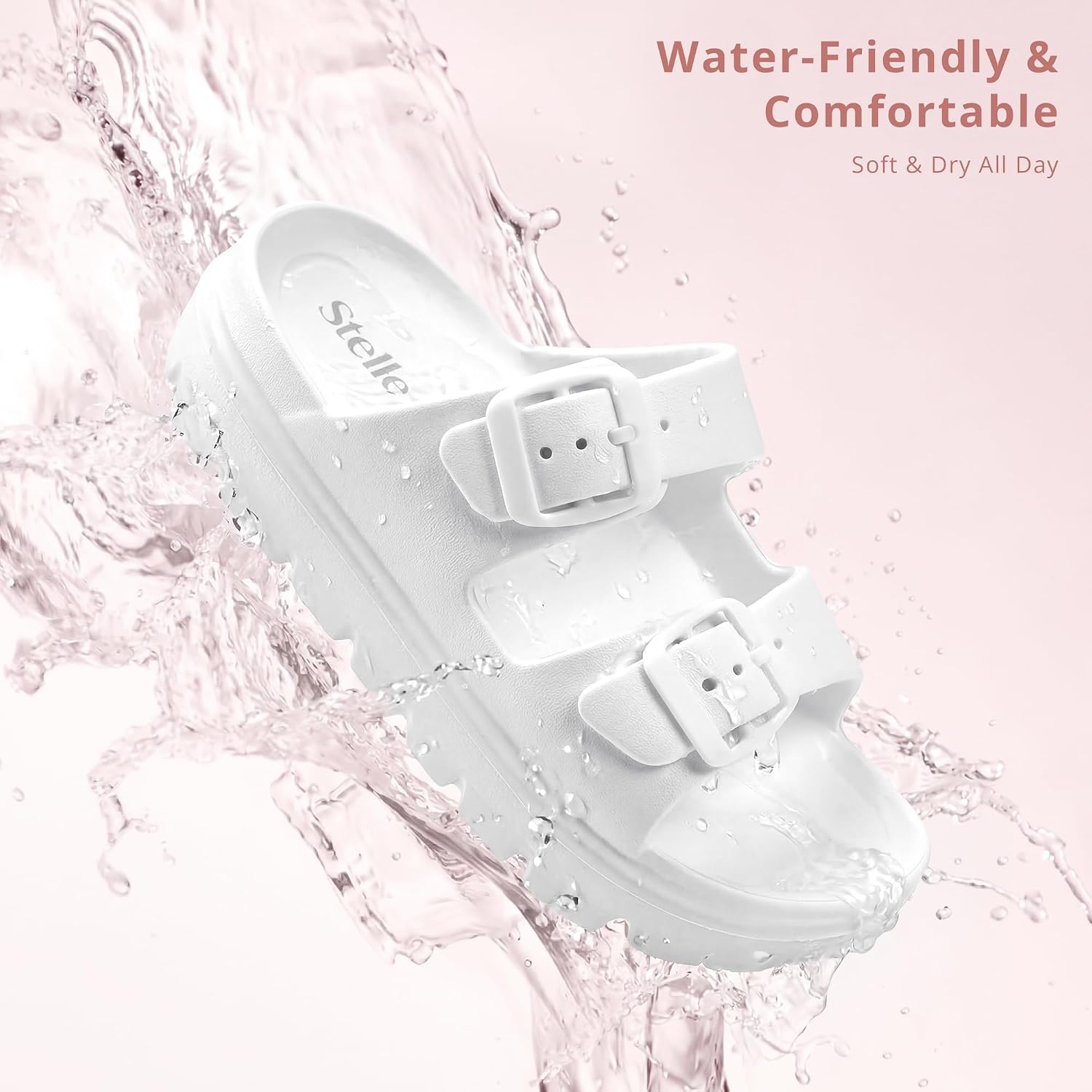 Stelle Girls Double Buckle Slide Sandals Boy Slippers Kids Summer Shoes Shower Beach Pool Slip on Clouds(White)