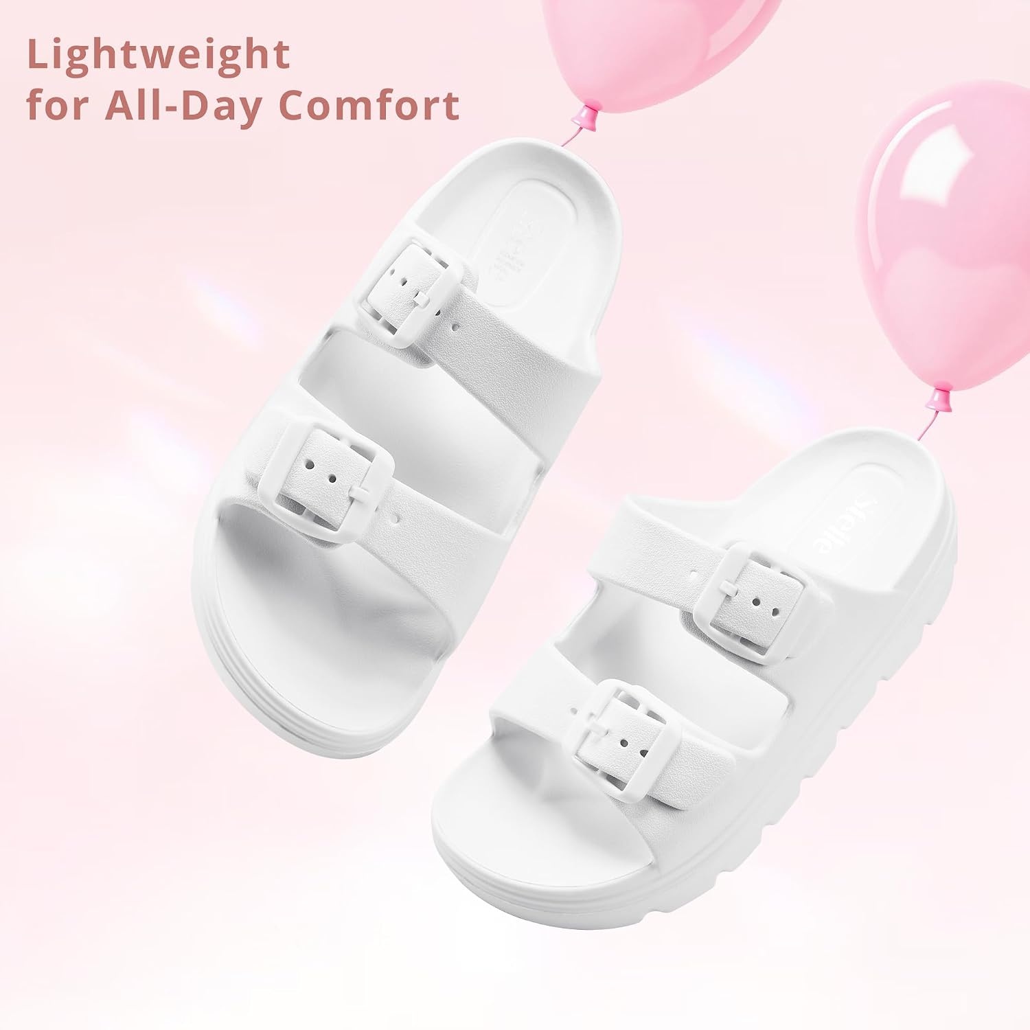 Stelle Girls Double Buckle Slide Sandals Boy Slippers Kids Summer Shoes Shower Beach Pool Slip on Clouds(White)