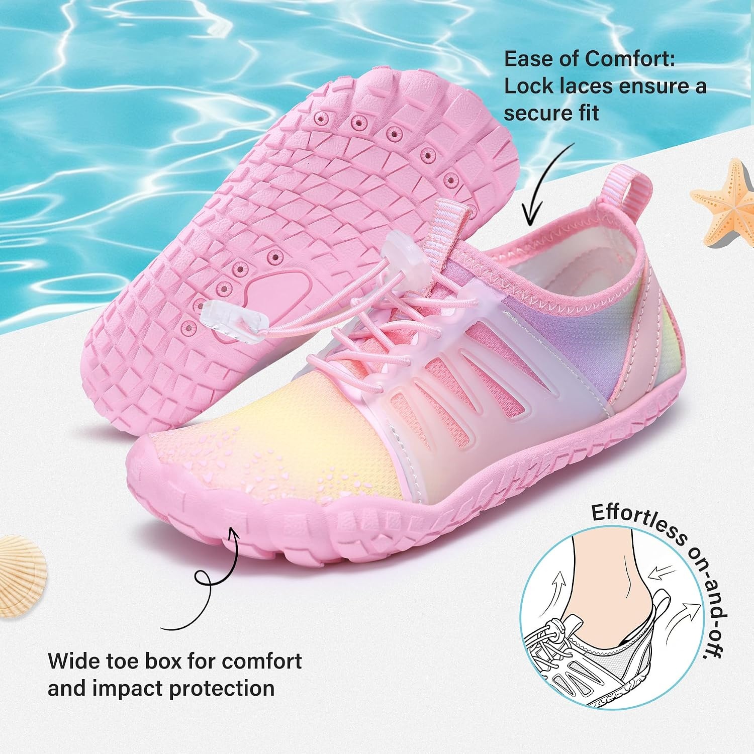 Stelle Kids Water Shoes TPU-Reinforced Barefoot(Rainbow)